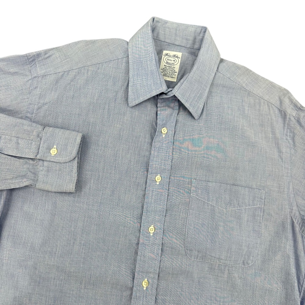 Brooks Brothers Makers Mens 15.5-4 Relaxed Fit Blue Cotton Dress Shirt USA Made